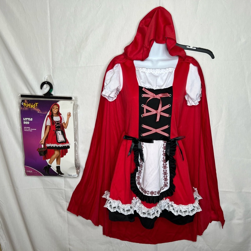 Spirit Halloween Little Red Riding Hood Costume Dress Hooded Cape Girls Large 12 - Picture 2 of 6